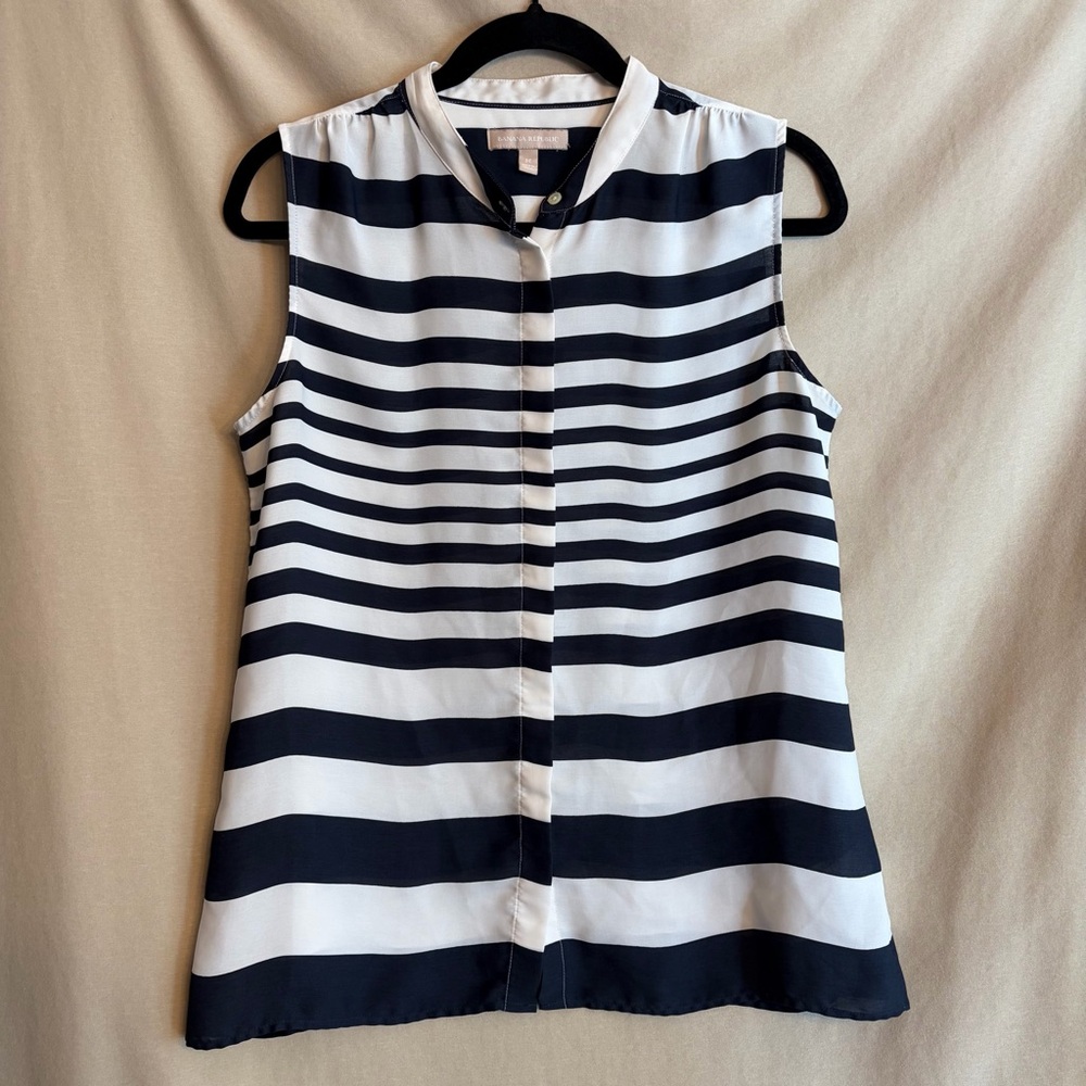 Banana Republic Women’s M Wide-Stripe Sleeveless Top Navy Blue/White